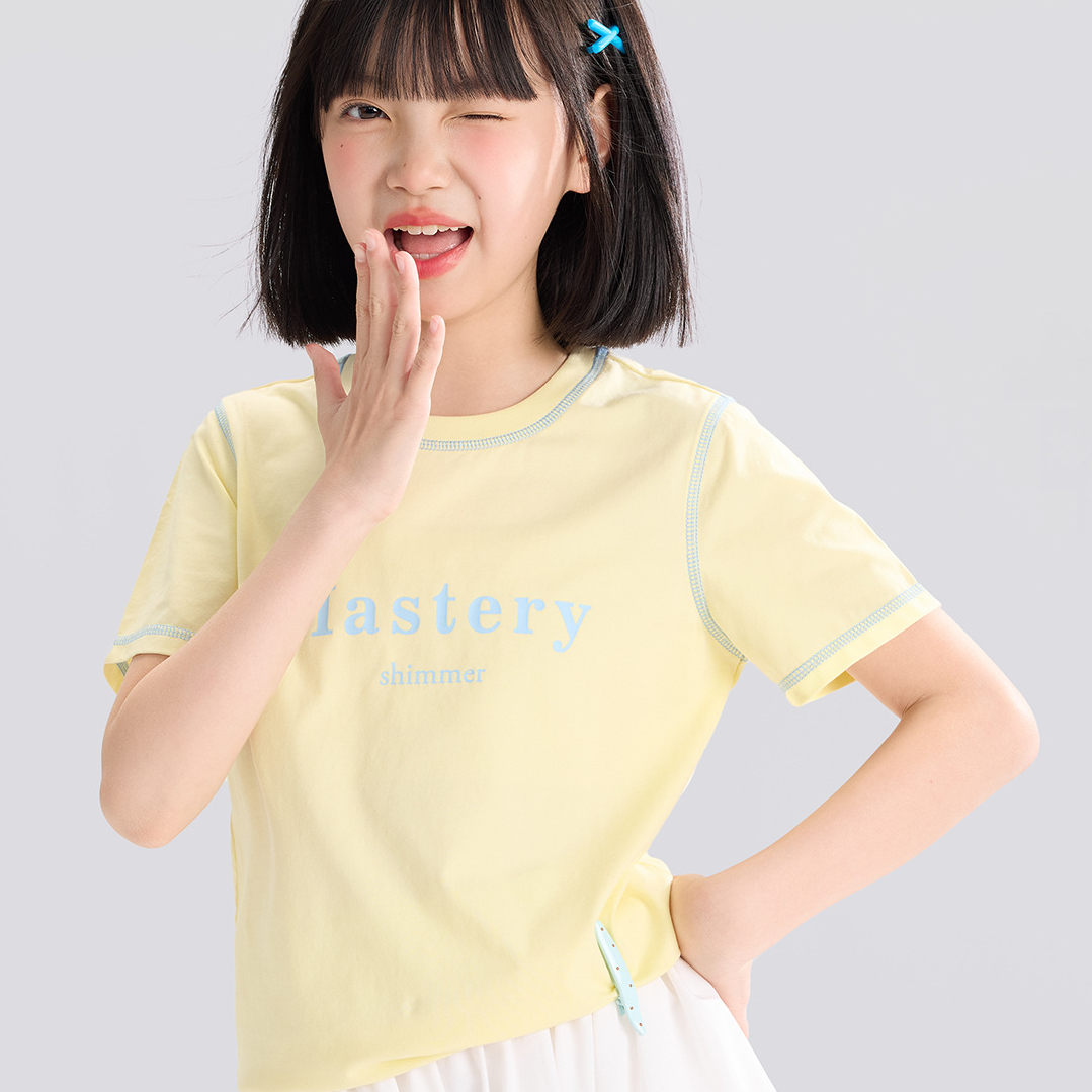 女童短袖T恤兒童A類夏裝2026新款女孩大童超好看正肩上衣