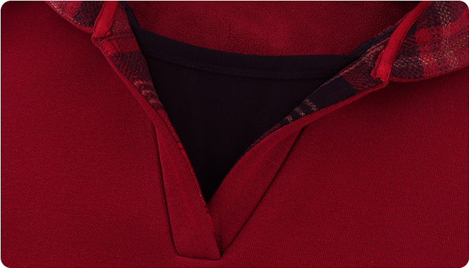 V-Neck and Plaid Hood Lining