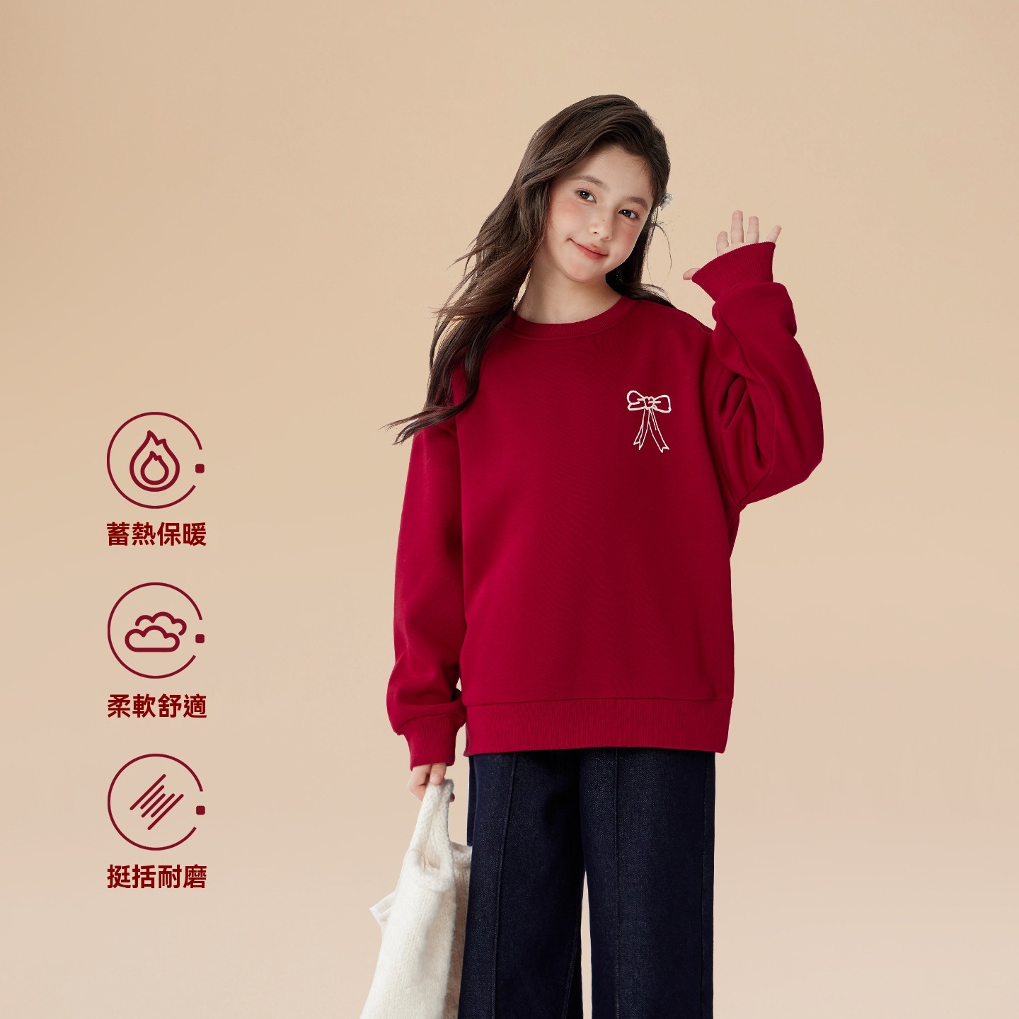 女童新年衛衣加絨加厚兒童紅色本命年保暖上衣新款馬年服