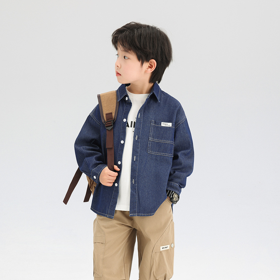 男童襯衫兒童牛仔外套輕暖春秋棉服2026新款春裝上衣男孩襯衣