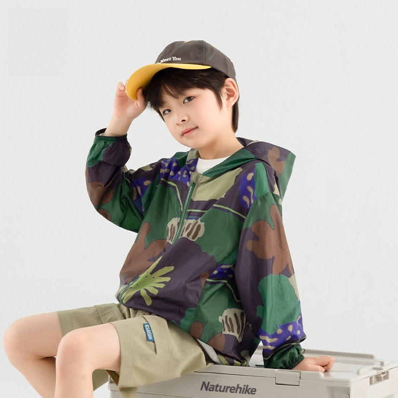 叢林花卉男童滿印遮陽服夏季沙灘度假兒童防蚊輕薄外套
