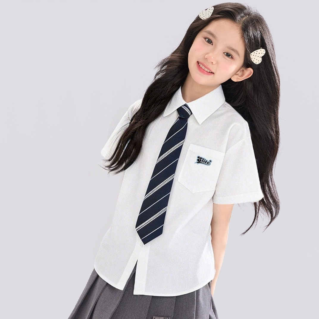 女童短袖襯衫學院風兒童白襯衣凉感2026新款女孩洋氣夏裝
