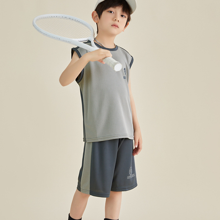 男童背心套裝夏季兒童網眼運動籃球服速乾兩件套