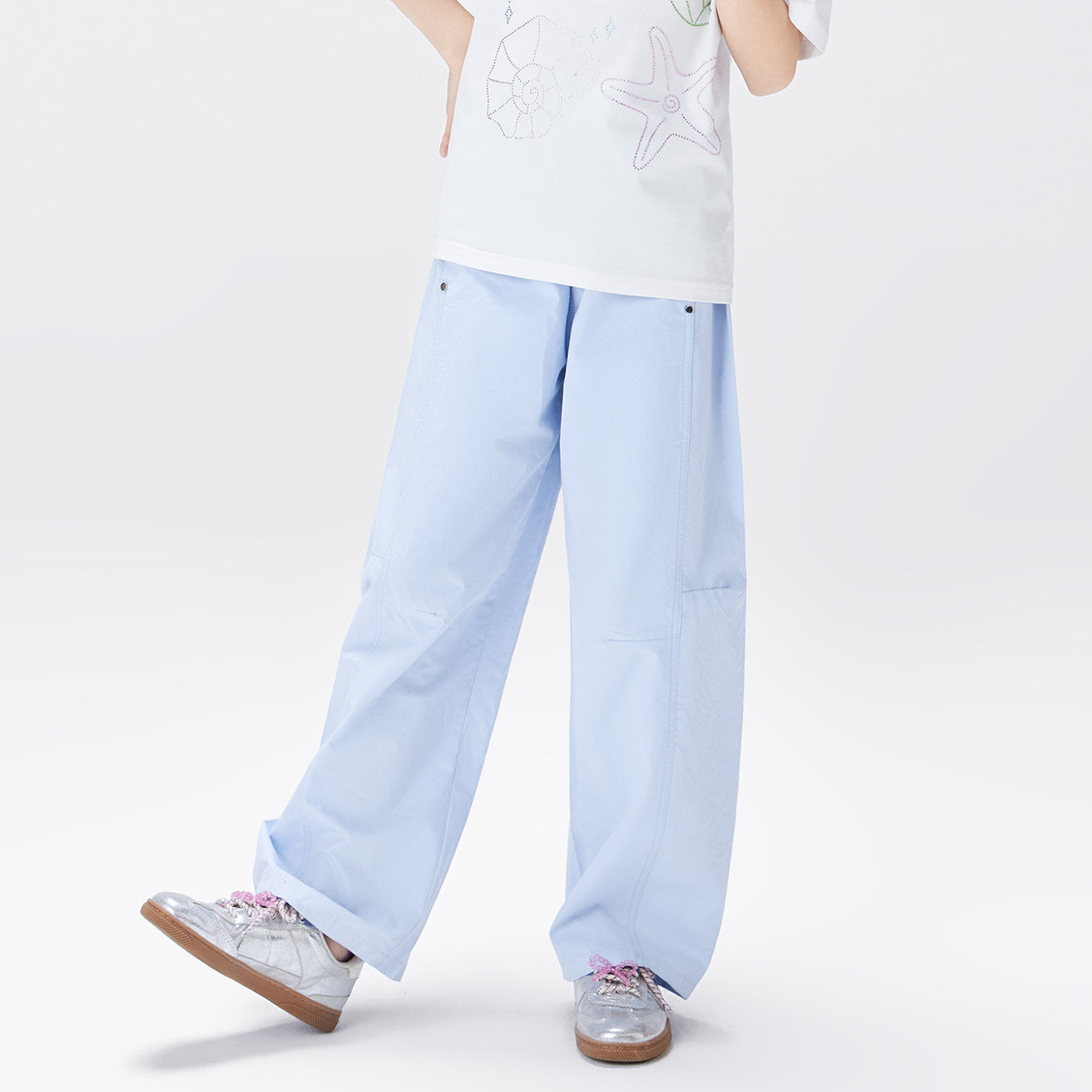 女童褲子夏季薄款兒童全棉透氣長褲2026新款中大童夏裝彎刀褲