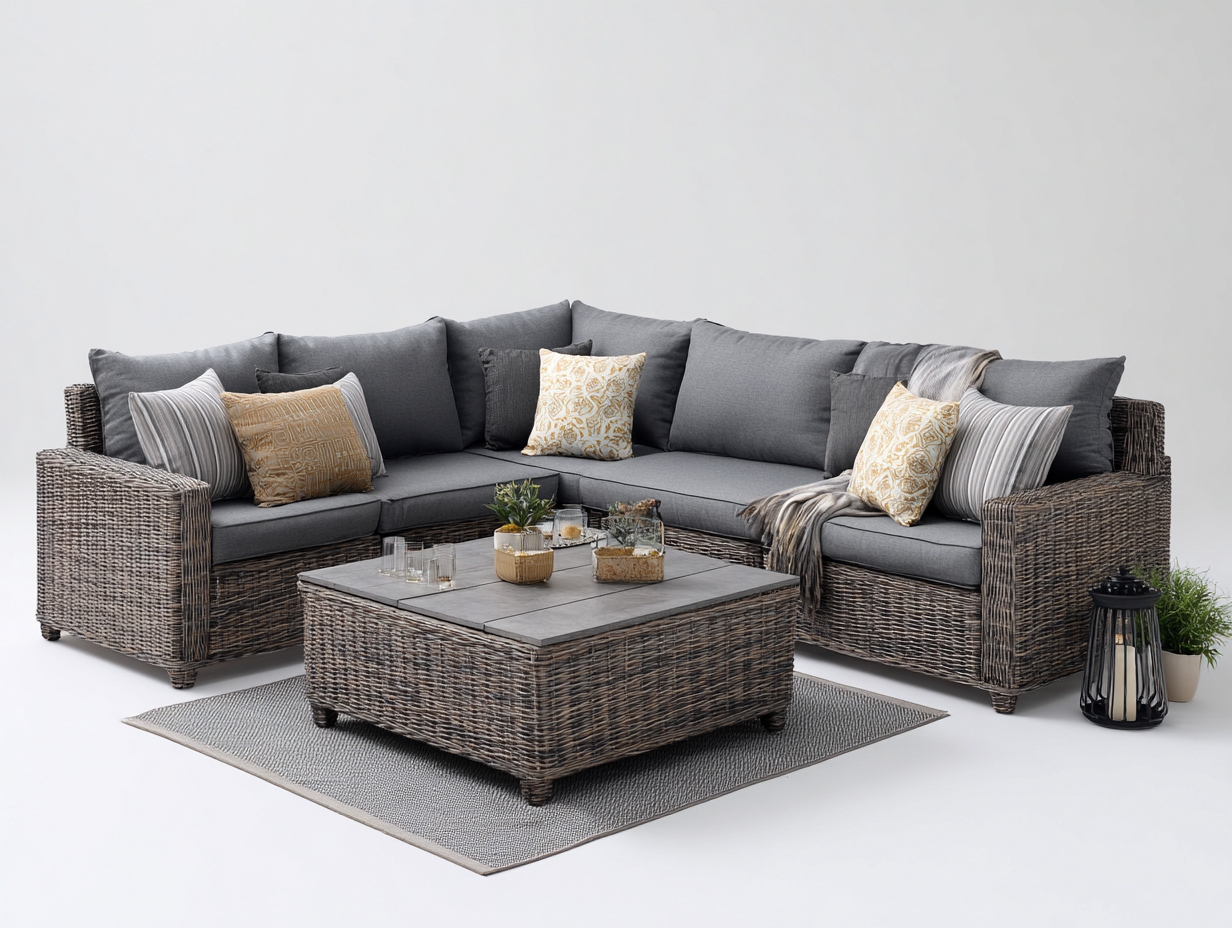 Outdoor Sofas rattan 260x260x75 cm - natural-grey - corner garden sofa set-Nookgetloft