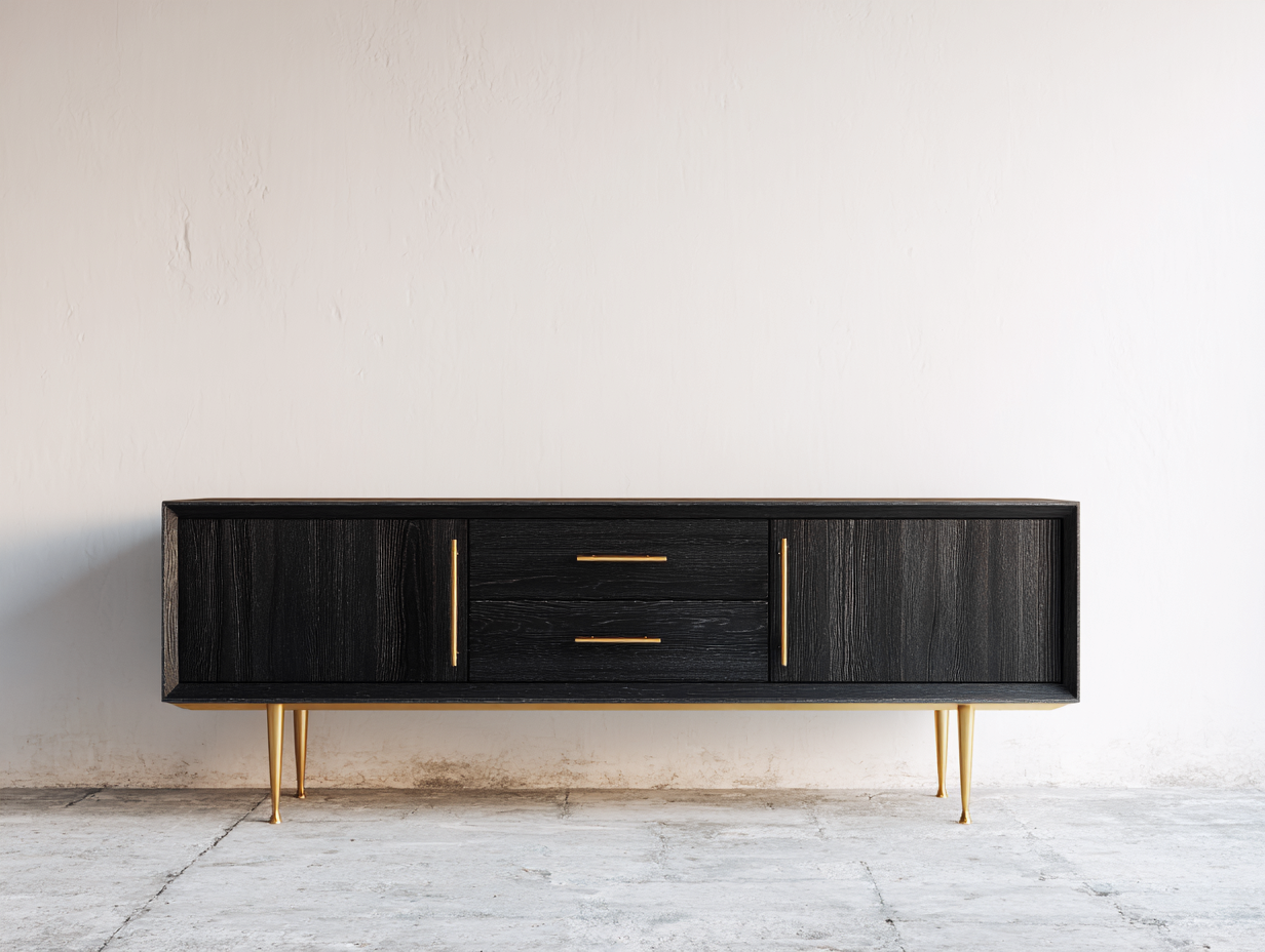 Entryway Cabinet - Engineered Wood 160x40x55 cm - Black-Gold - Modern Storage Design-Nookgetloft