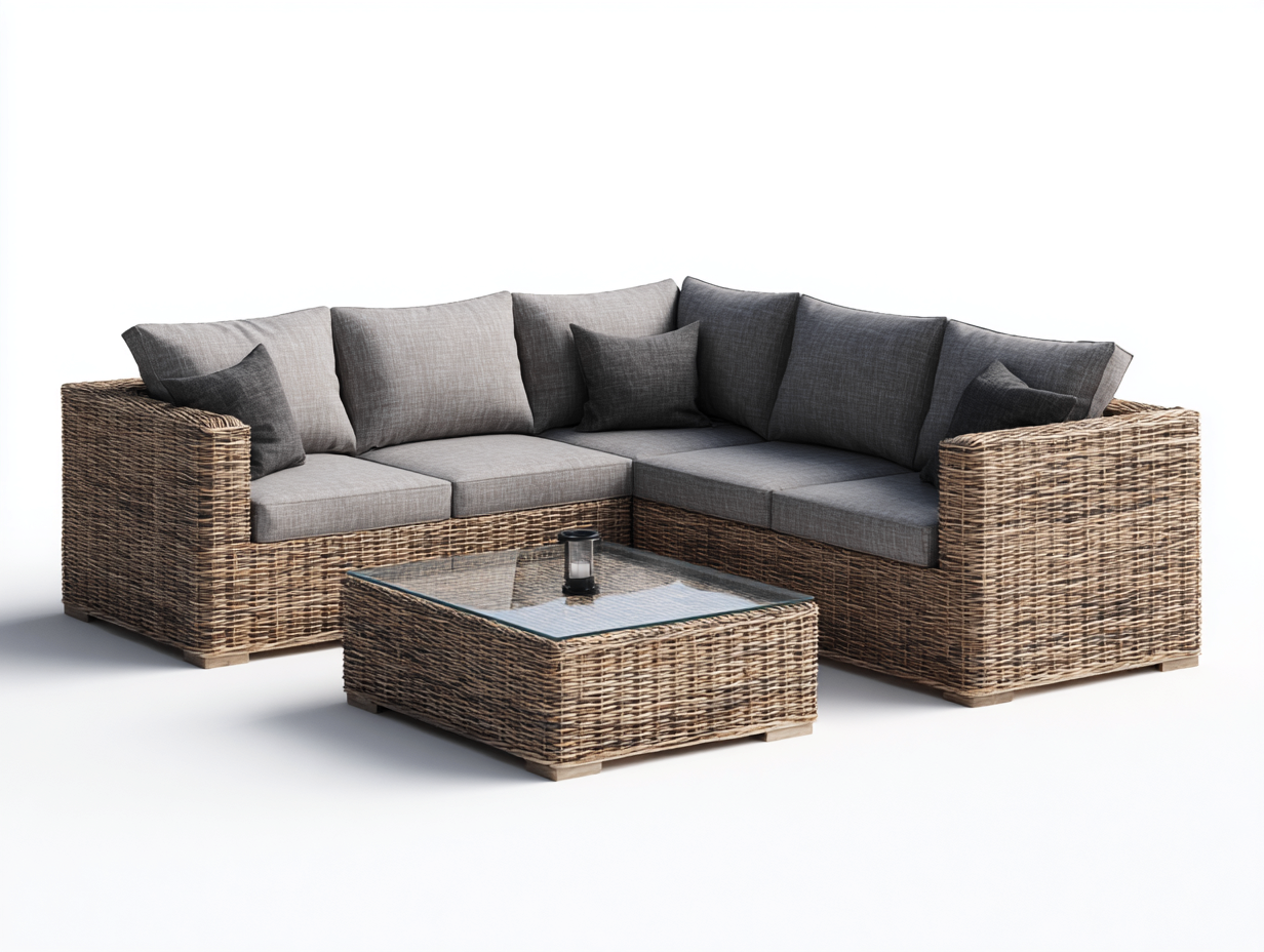 Outdoor Sofa Set rattan 220x220x78 cm - brown-grey - corner lounge design-Nookgetloft