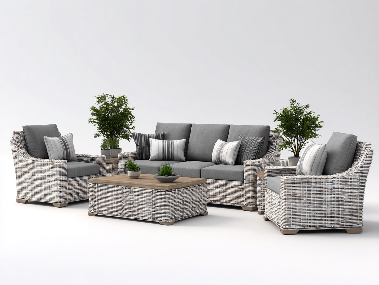 Outdoor Sofas Wicker Lounge Set with Coffee Table 160x85x80 cm 2 Seater 2 Armchairs - White-Grey - Classic Outdoor Design-Nookgetloft