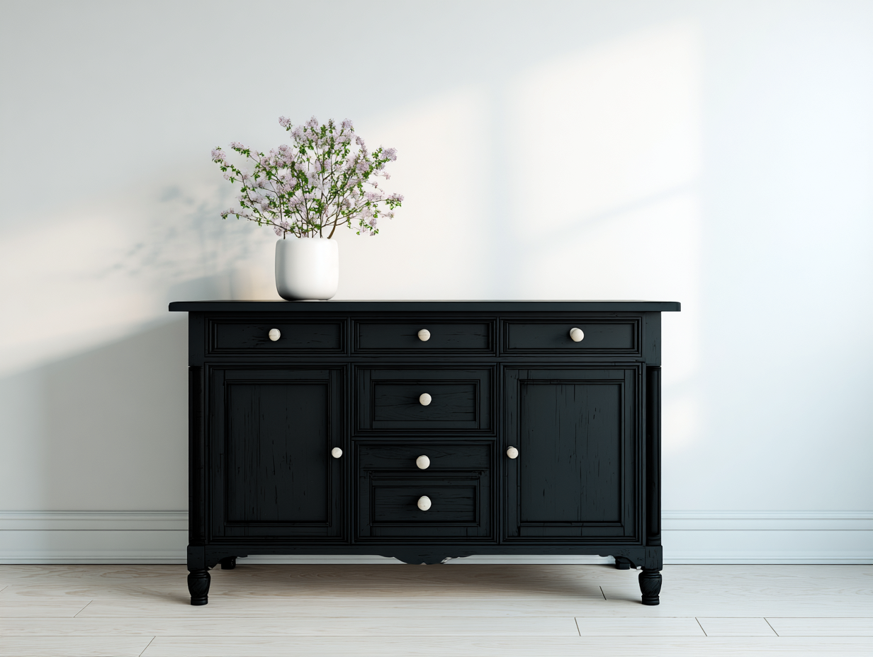 Entryway Cabinet solid wood 140x45x90 cm - black - classic storage design-Nookgetloft