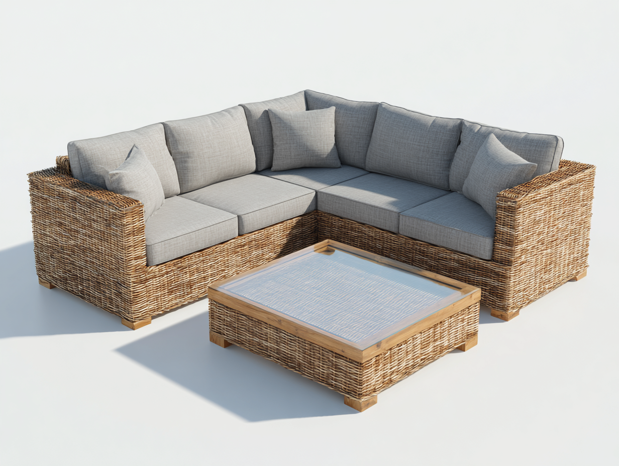 Outdoor Sofas - rattan-wood - 260x260x75 cm - natural-grey - outdoor lounge design-Nookgetloft