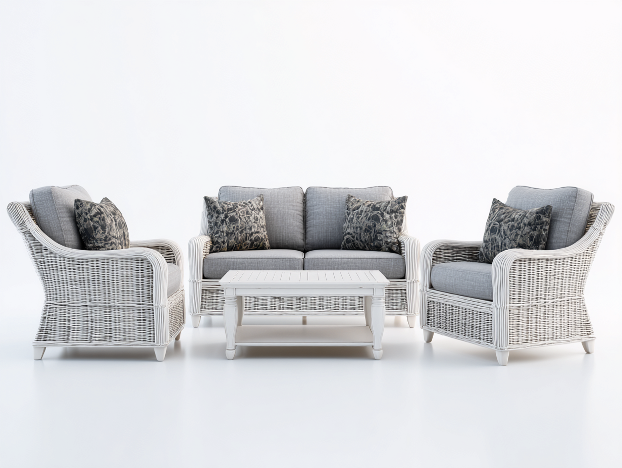 Outdoor Sofas Wicker Lounge Set with Coffee Table 200x85x80 cm 3 Seater 2 Armchairs - Grey-Natural Wood - Contemporary Outdoor Design-Nookgetloft