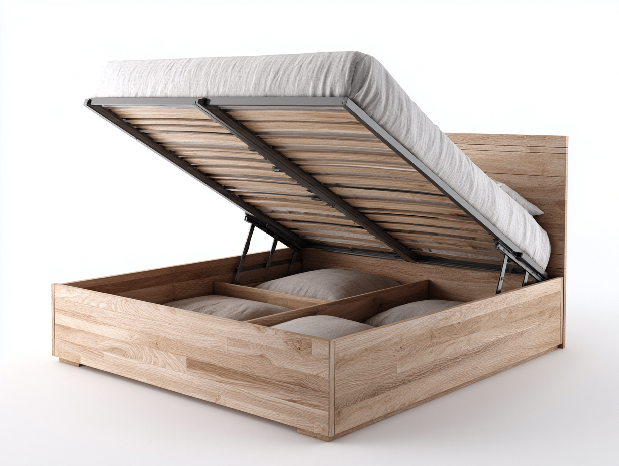Double Beds Wooden Storage Bed Frame 200x160x95 cm - Natural Wood - Lift-Up Storage Design-Havengoden