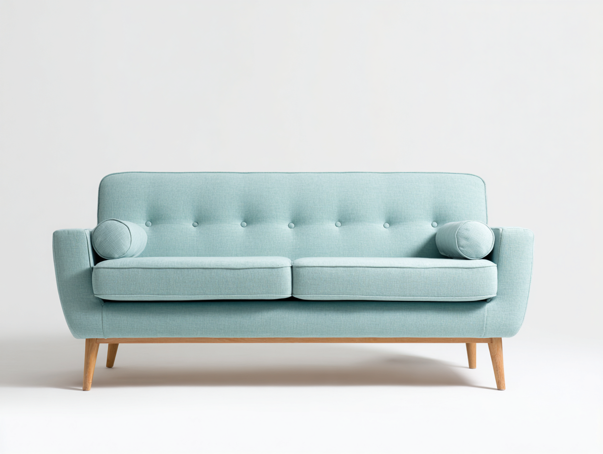 2 Seater Sofa Fabric Upholstered Sofa 180x85x82 cm - Light Blue - Mid Century Modern Design-Havengoden