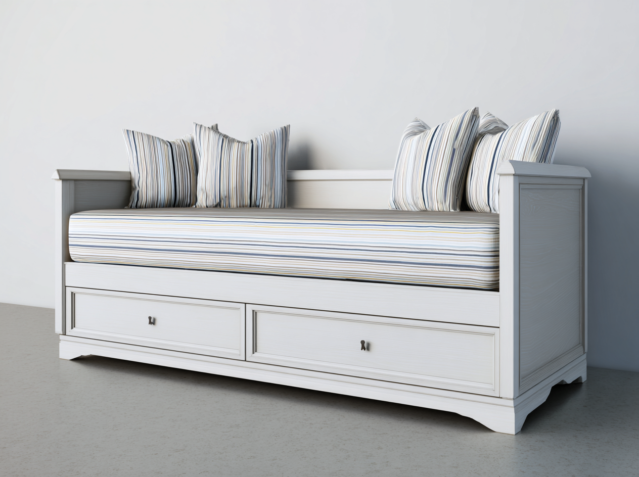 Sofa Bed Wooden Daybed with Storage 200x90x85 cm - White-Blue - Classic Convertible Design-Havengoden