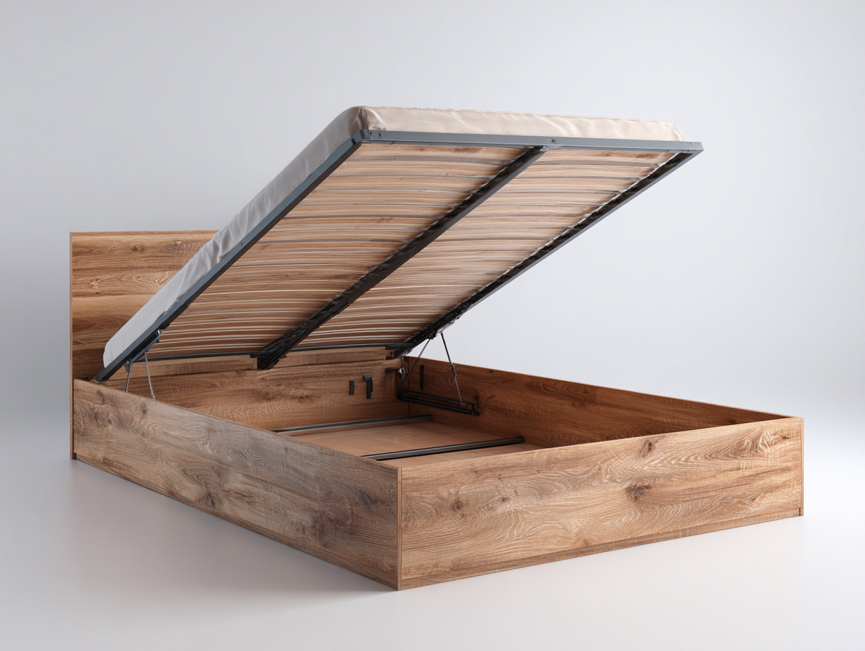 Double Bed engineered wood 205x165x100 cm - brown - storage lift-up bedroom design-Havengoden