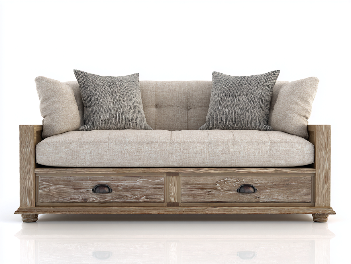 Sofa Bed - wood-fabric - 200x90x85 cm - natural-beige - modern multifunction design-Havengoden