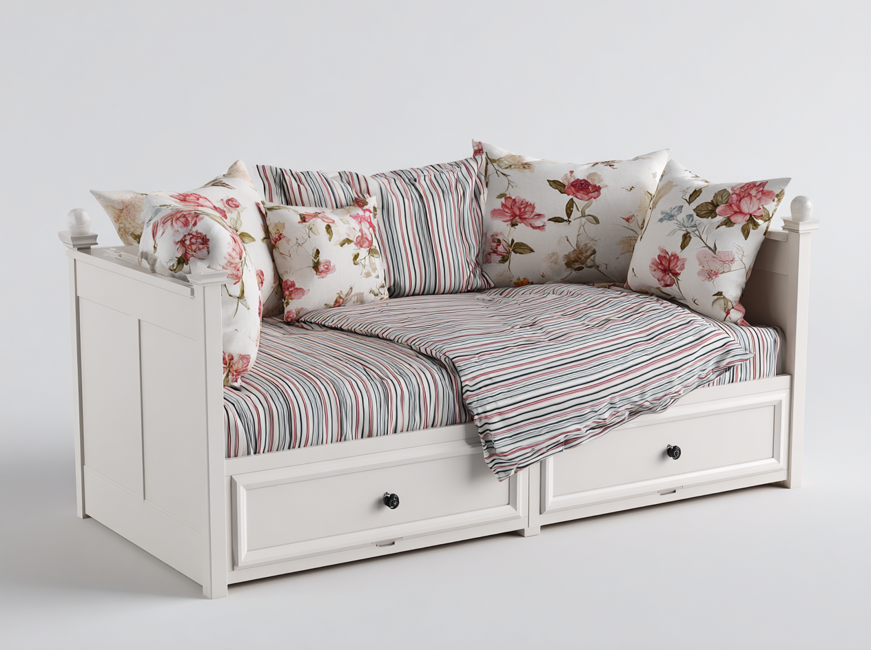 Sofa Bed wood 200x90x85 cm - white - classic daybed with storage-Havengoden