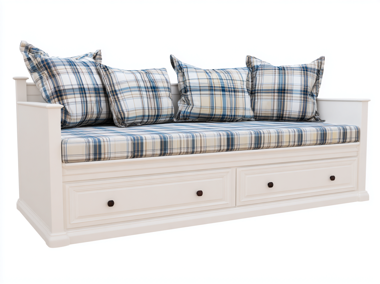 Sofa Bed Wooden Daybed with Storage 200x90x85 cm - White-Blue - Classic Convertible Design-Havengoden