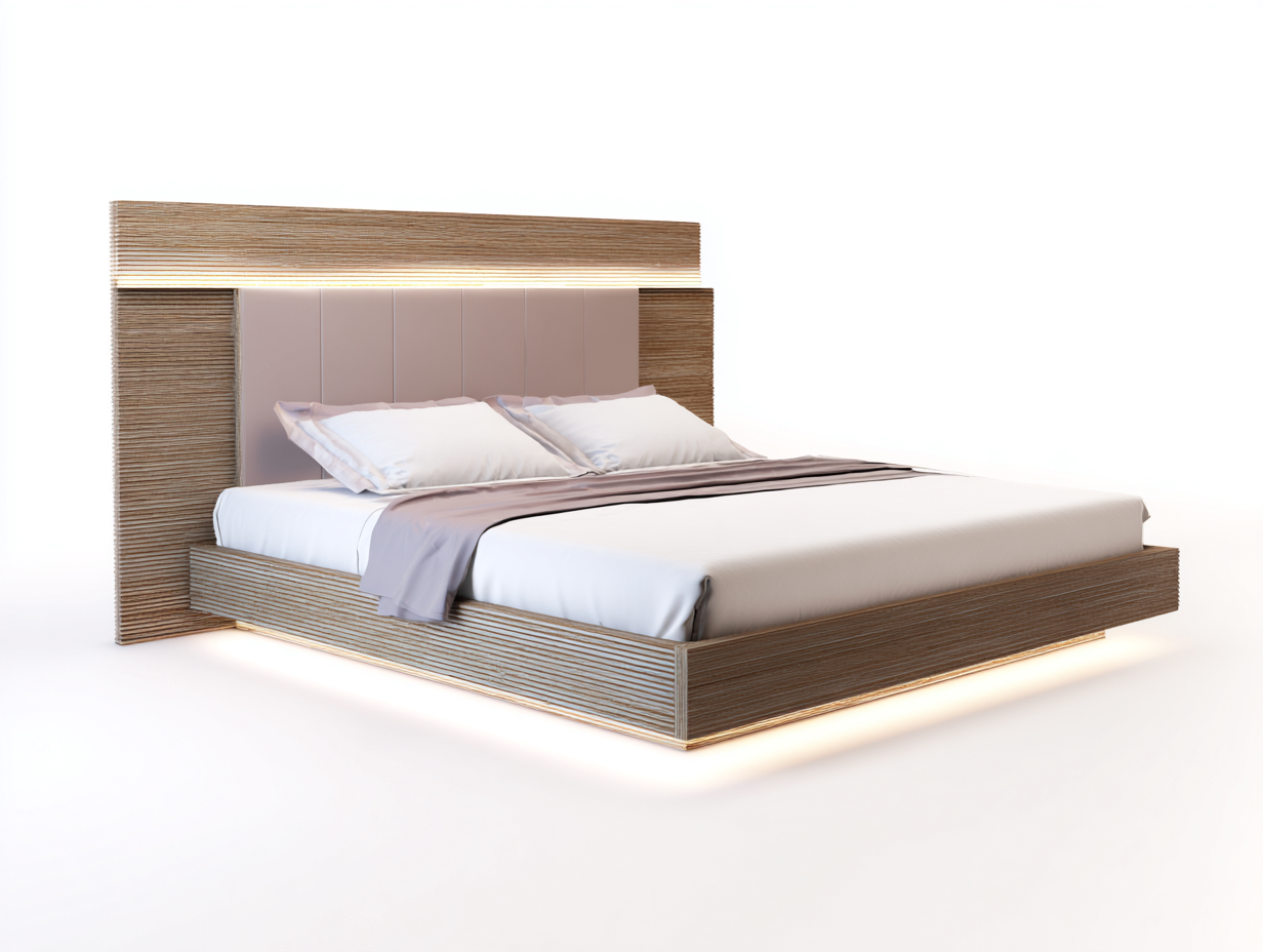 Double Bed engineered wood 205x165x105 cm - brown-beige - modern bedroom design-Havengoden