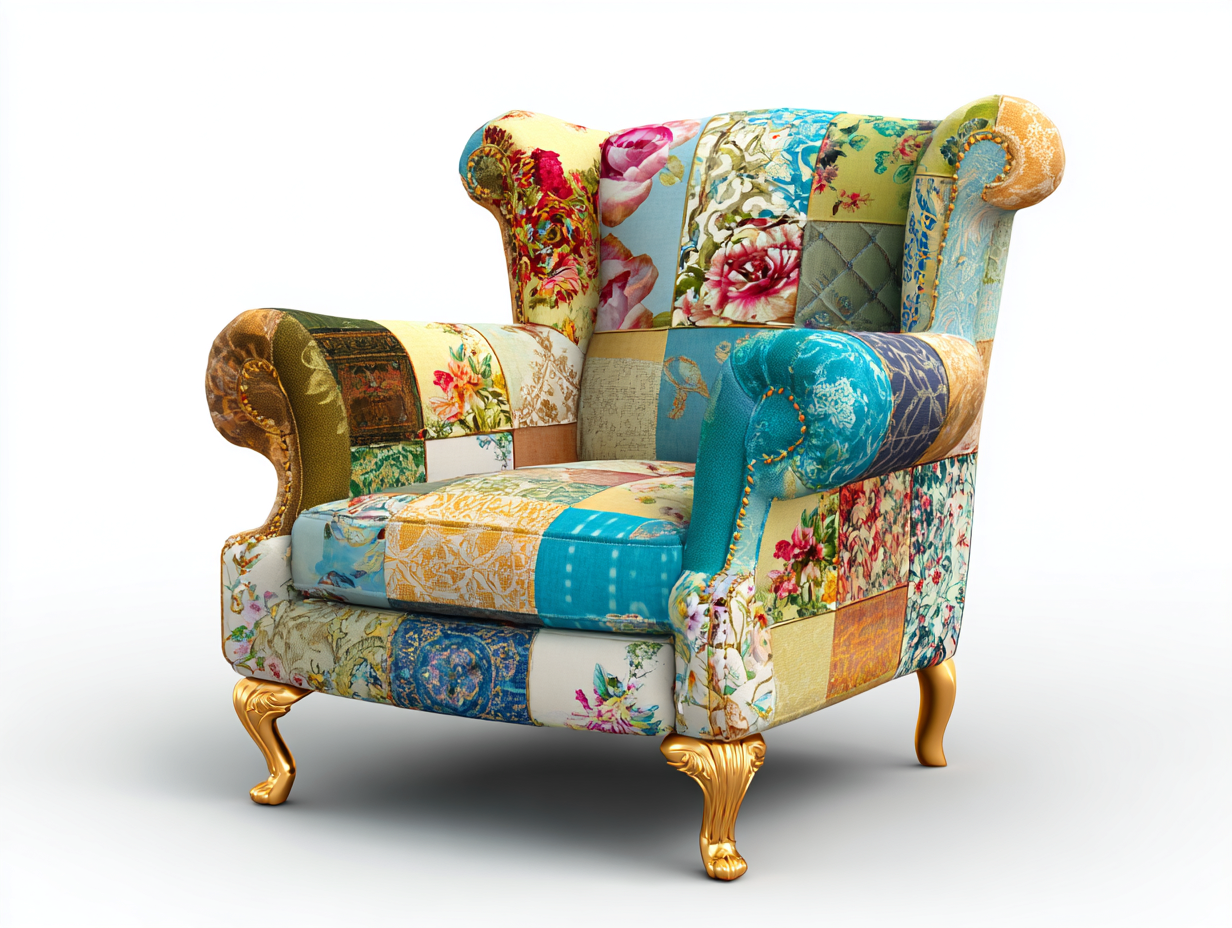 Armchair - fabric-wood - 80x85x100 cm - blue-yellow-green-multicolor - classic accent design
