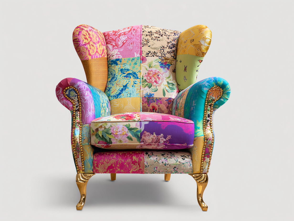 Armchair - fabric-wood - 82x88x105 cm - blue-yellow-pink-green-multicolor - classic accent design