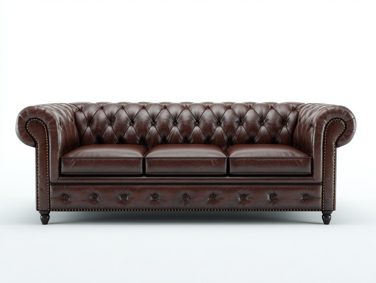 3 Seater Sofa Leather Upholstered Sofa 225x95x80 cm - Dark Brown - Classic Chesterfield Design