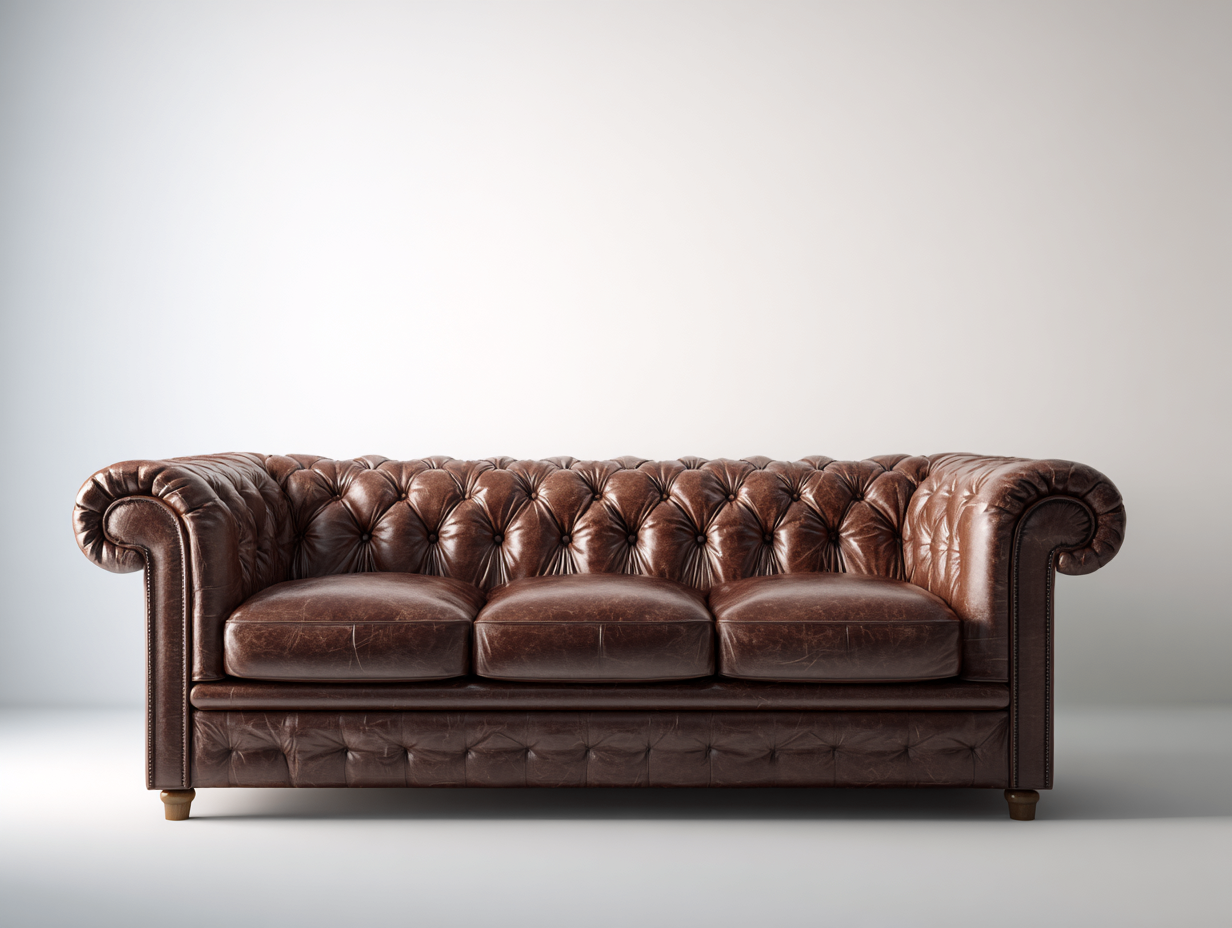 3 Seater Sofa leather 220x90x75 cm - brown - classic chesterfield sofa