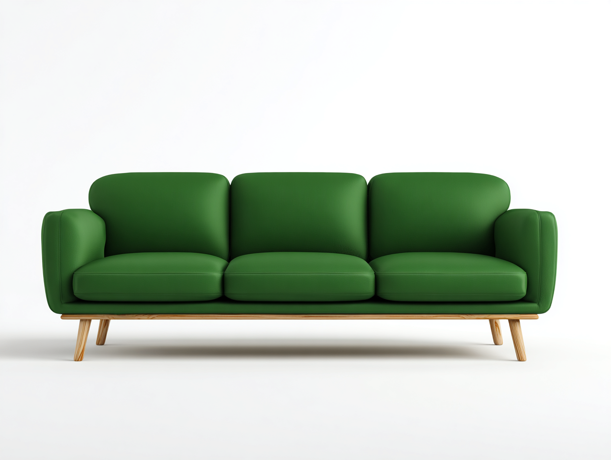 3 Seater Sofa - Fabric Upholstery and Solid Wood 215x90x85 cm - Green - Modern Living Room Design