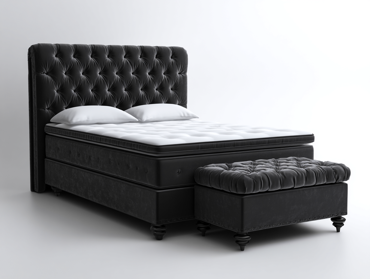 Double Bed upholstered leather 210x150x120 cm - black - for bedroom - classic tufted headboard design-Homigetnest