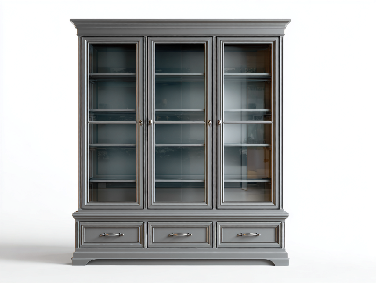 Display Cabinet Glass Door 160x45x200 cm - Grey - Classic Storage Design-Homigetnest