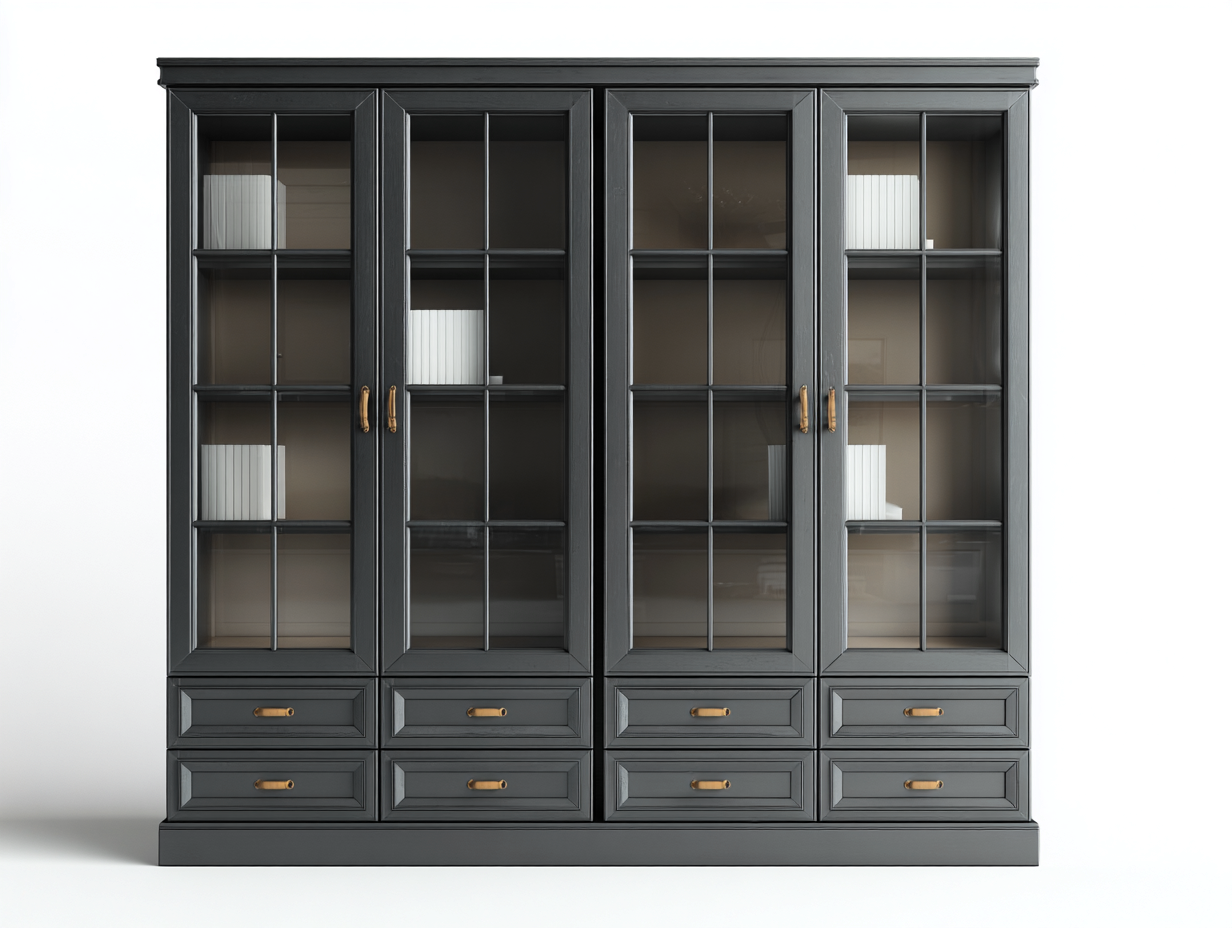 Display Cabinet wooden glass cabinet 210x50x220 cm - dark grey - for living room - classic showcase storage design-Homigetnest