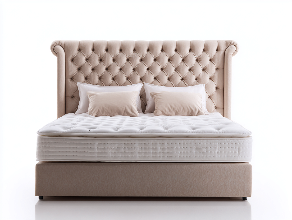 Double Bed upholstered fabric 210x150x125 cm - beige - for bedroom - classic tufted wingback headboard design-Homigetnest