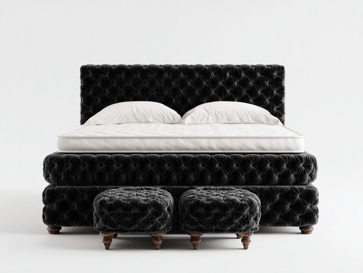 Double Bed Upholstered Velvet 200x160x120 cm - Black - Button Tufted Luxury Design-Homigetnest