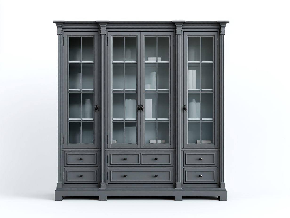 Display Cabinet - Glass Door Display Cabinet 200x45x210 cm - Grey - Classic Design-Homigetnest