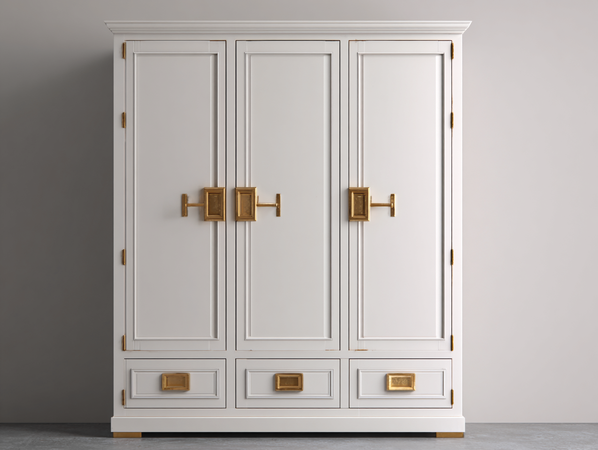 Wardrobes - wooden wardrobe with doors and drawers 150x60x200 cm - white gold - classic elegant design-Homigetnest