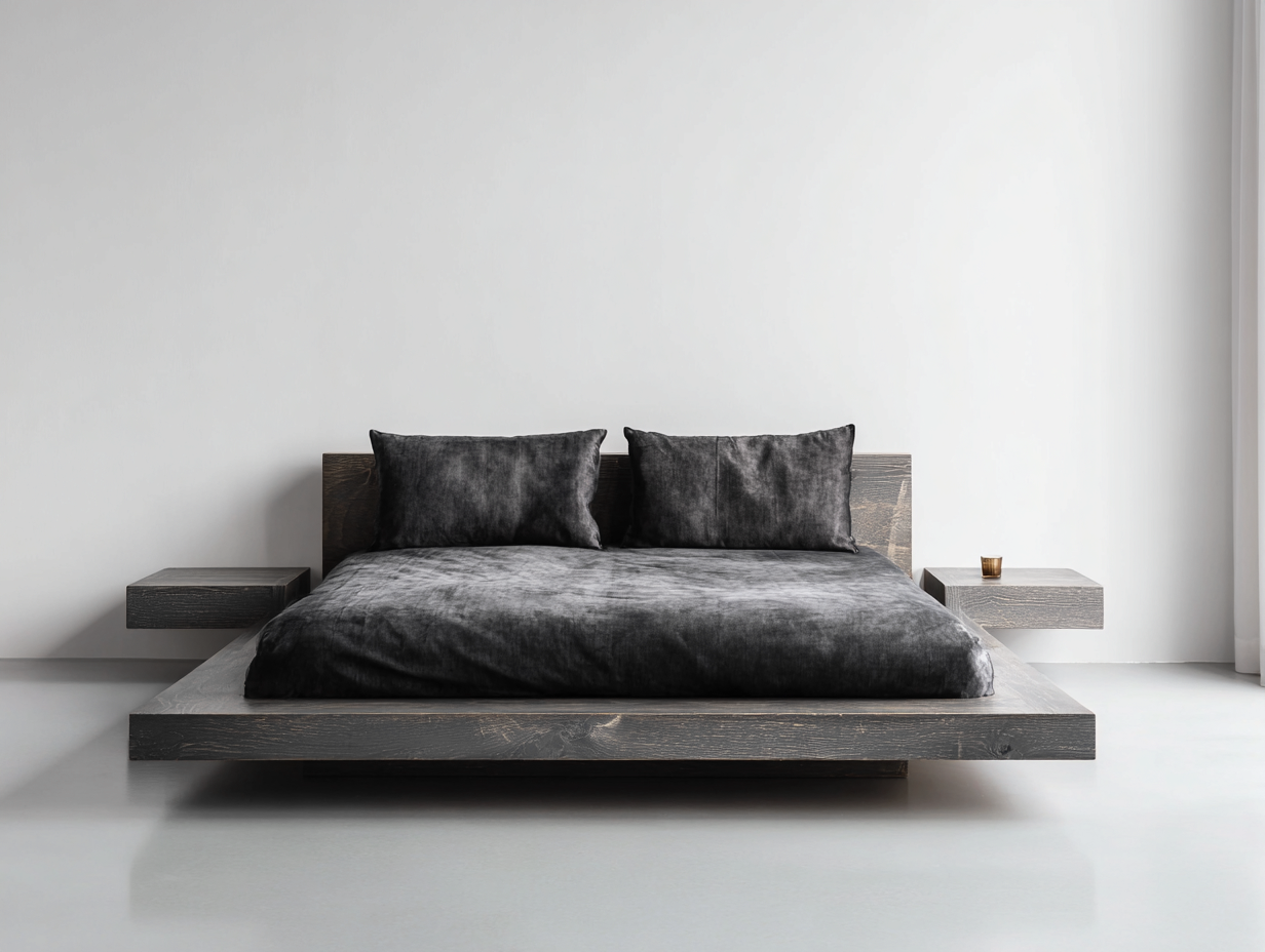 Double Beds - solid wood platform bed 203x153x88 cm - dark grey - modern minimalist design-Homigetnest
