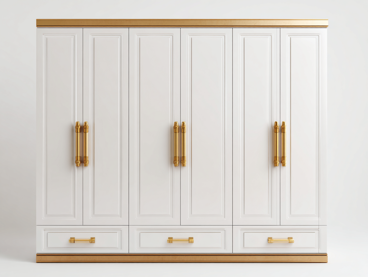 Wardrobe Wooden Storage Cabinet 240x60x210 cm - White-Gold - Modern Bedroom Design-Sofagomart