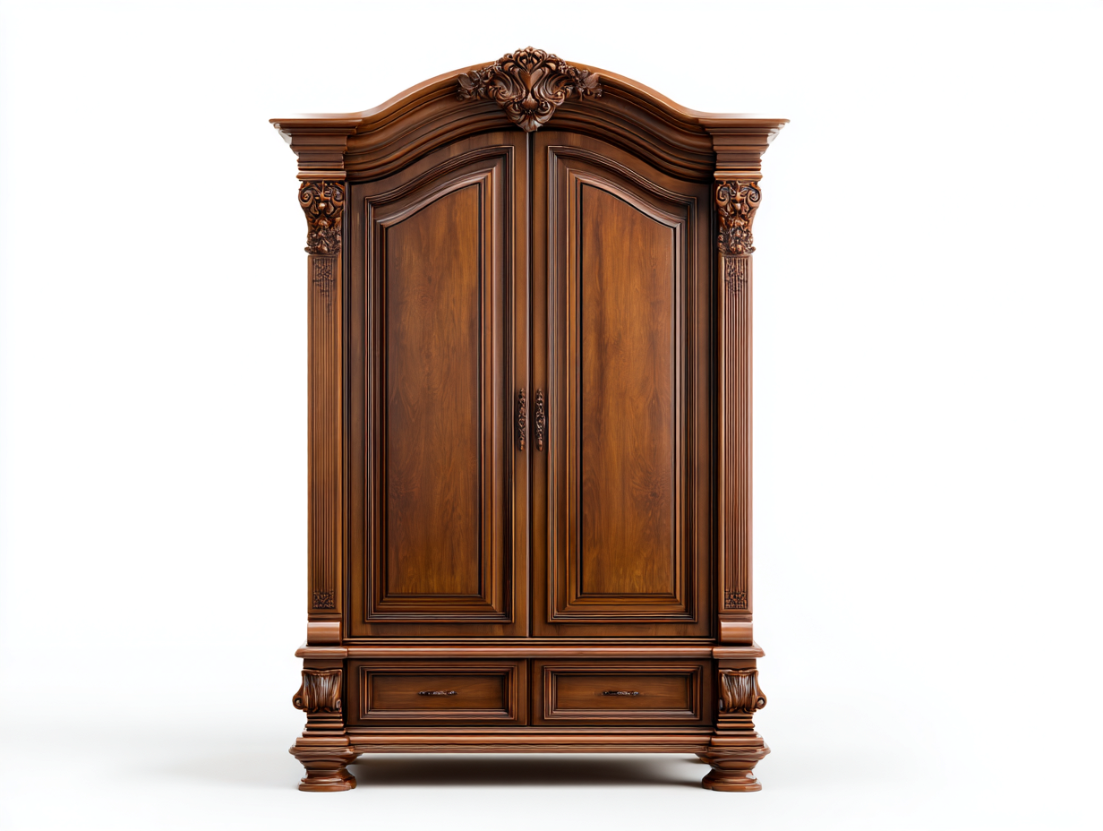 Wardrobe Solid Wood Storage Cabinet 120x60x200 cm - Brown - With Hinged Doors and Drawers - Classic Design-Sofagomart