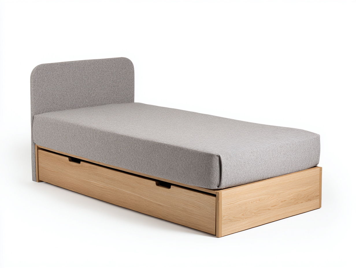 Single Bed Fabric Upholstered 200x95x90 cm - Light Grey - With Storage Drawer - Modern Design-Sofagomart