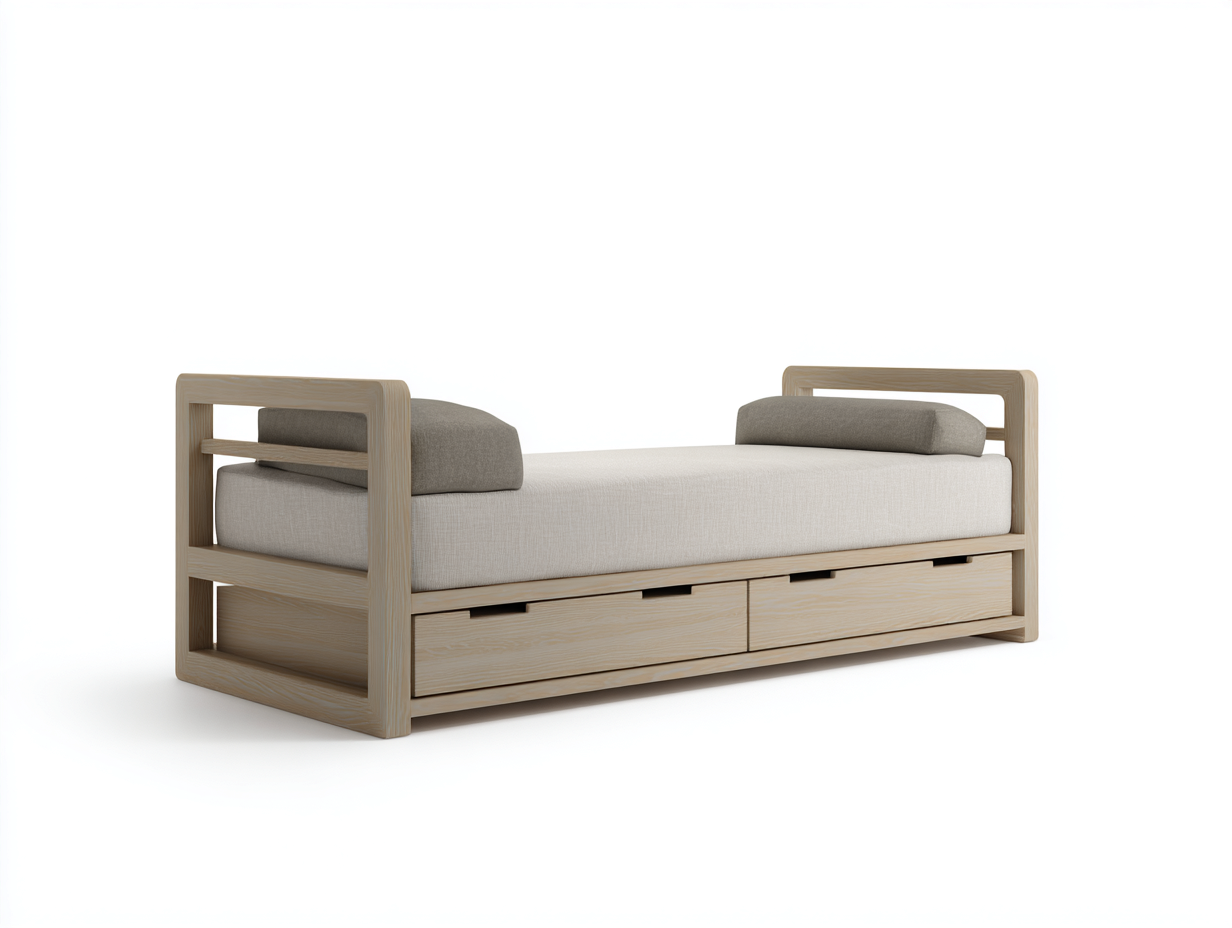 Single Bed Solid Wood Frame 200x100x95 cm - Light Wood - Storage Design-Sofagomart