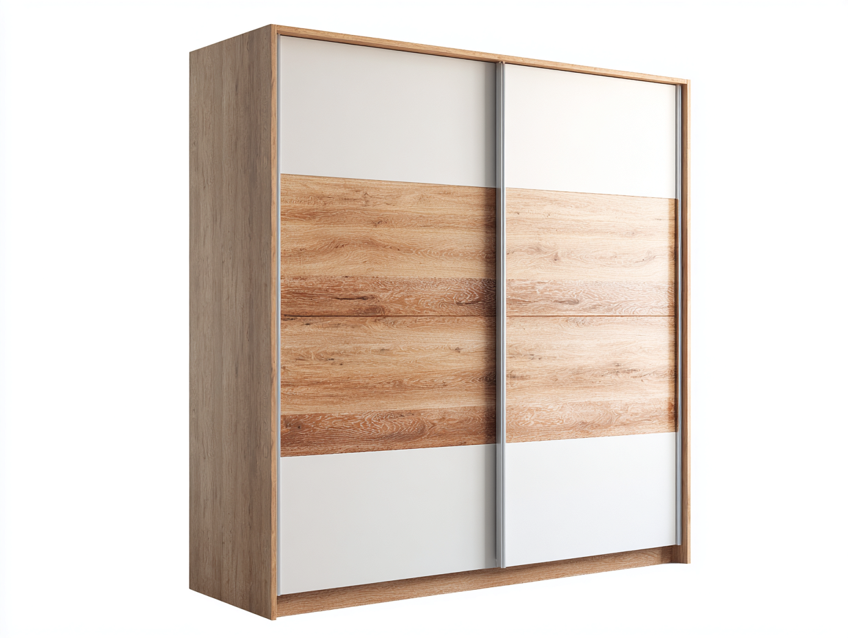 Sliding Door Wardrobe Wooden Storage Cabinet 180x60x210 cm - White-Brown - With Sliding Doors - Modern Design