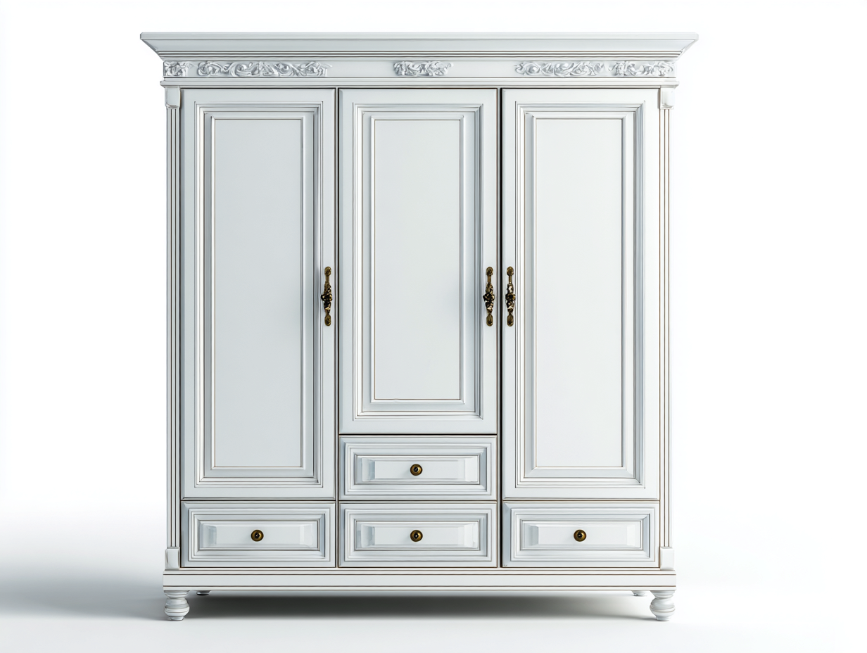 3 Door Wardrobe classic painted cabinet with drawers 160x60x210 cm - white - elegant bedroom storage design