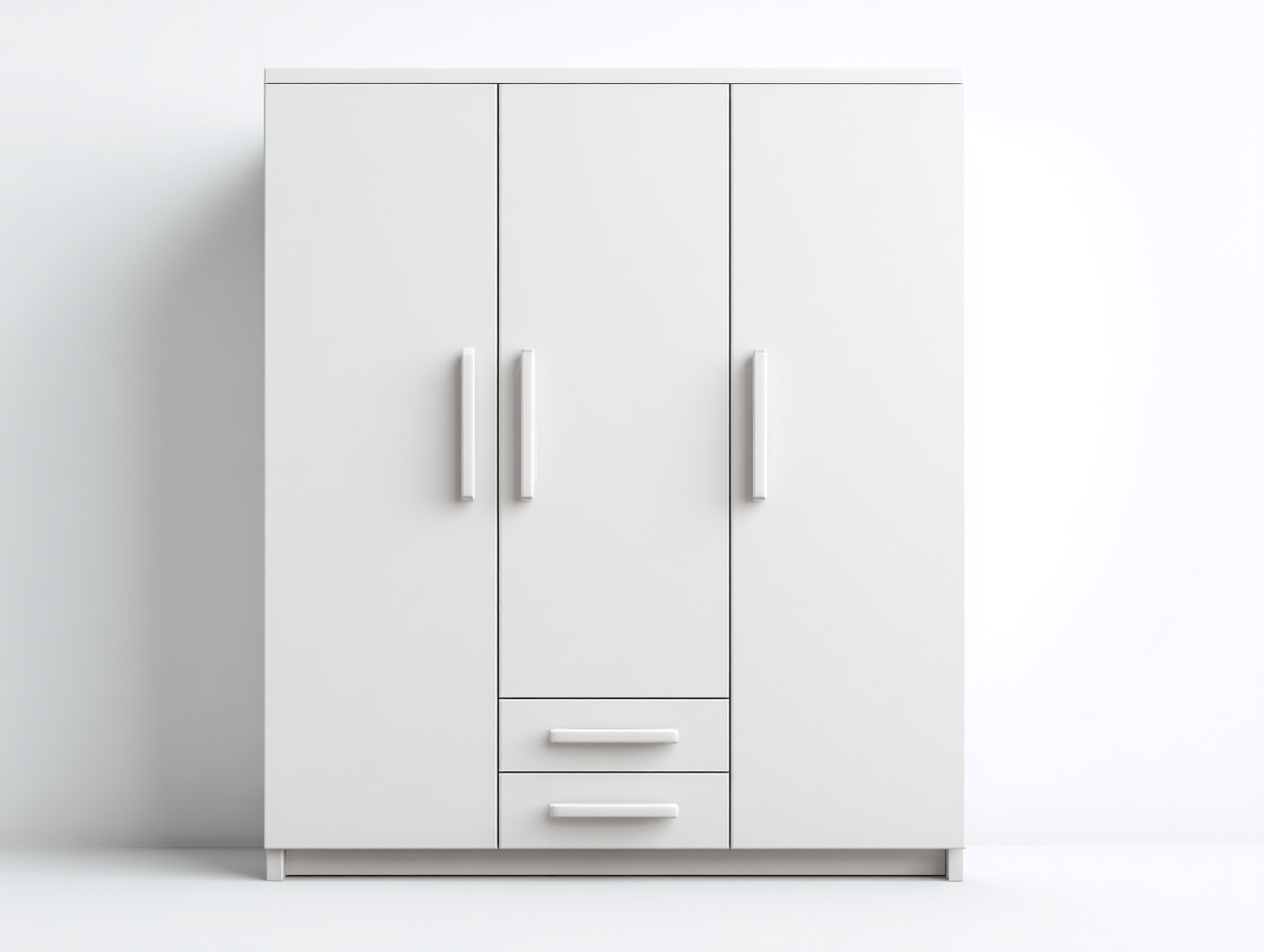3 Door Wardrobe Wooden Storage Cabinet 140x55x195 cm - White - With Drawers - Modern Design