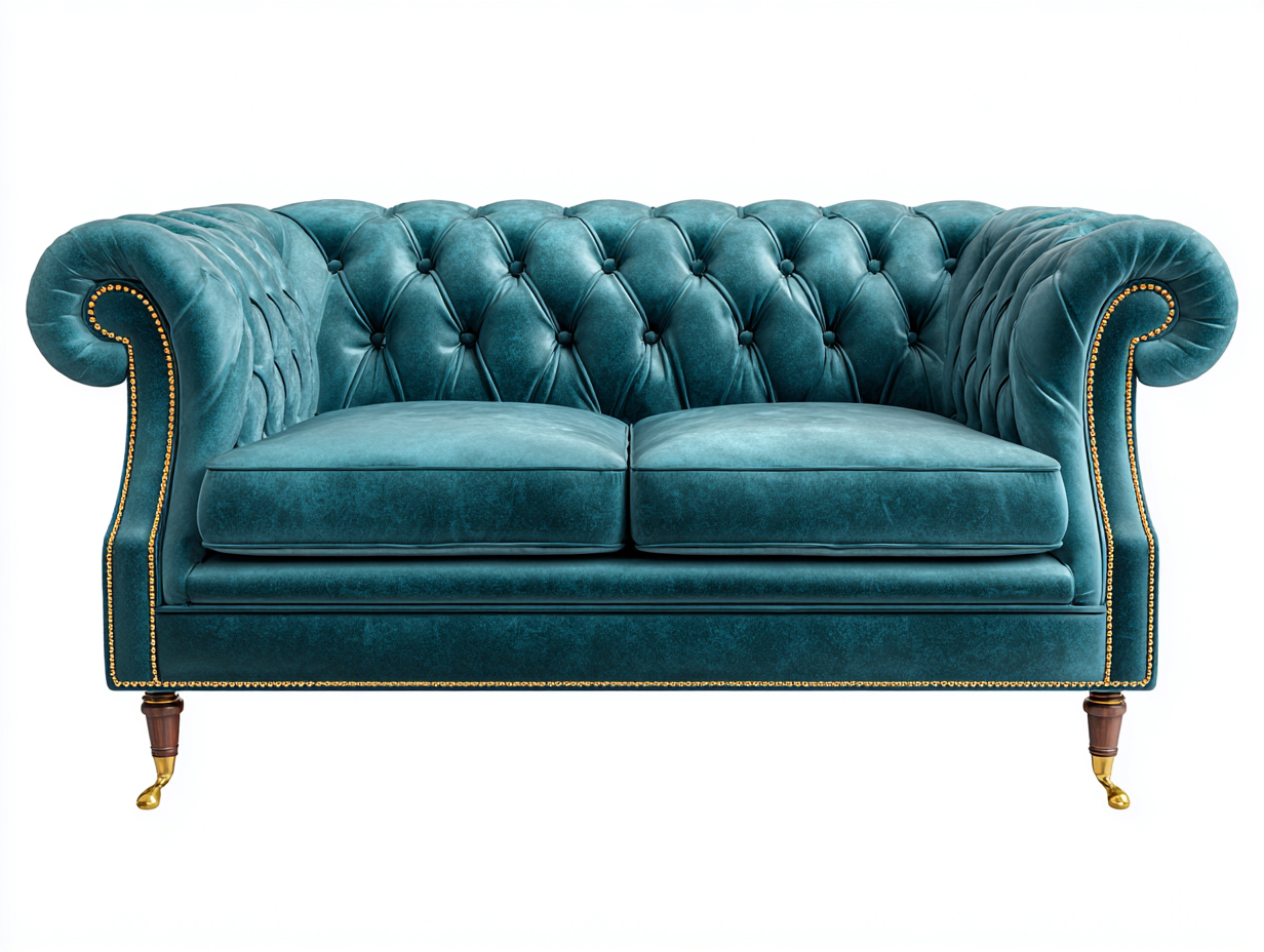 2 Seater Sofa upholstered velvet 185x90x78 cm - teal - classic living room design-Pinemypad