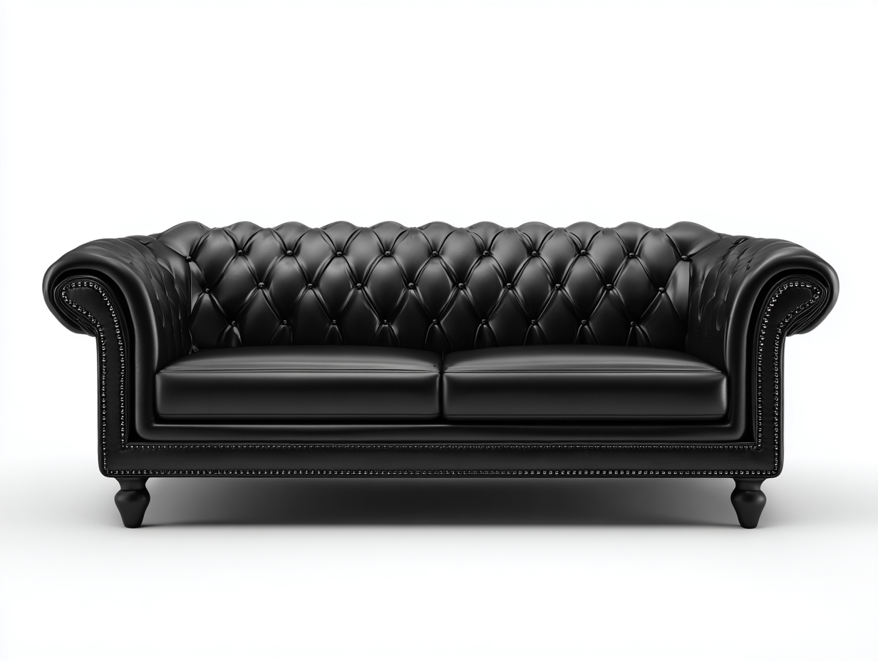 3 Seater Sofa leather upholstered sofa 210x90x85 cm - black - classic design for living room-Pinemypad