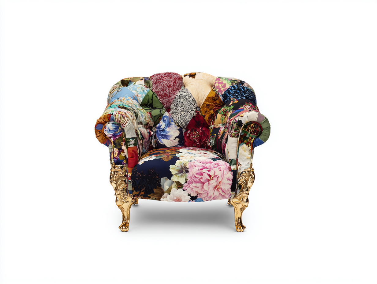Armchairs - upholstered fabric and wood 85x80x95 cm - multicolor-gold - classic design-Pinemypad