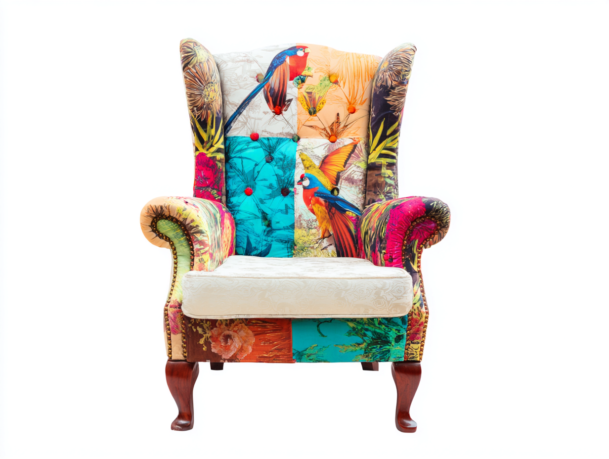 Armchairs - upholstered fabric and wood 90x85x110 cm - multicolor-brown - classic design-Pinemypad