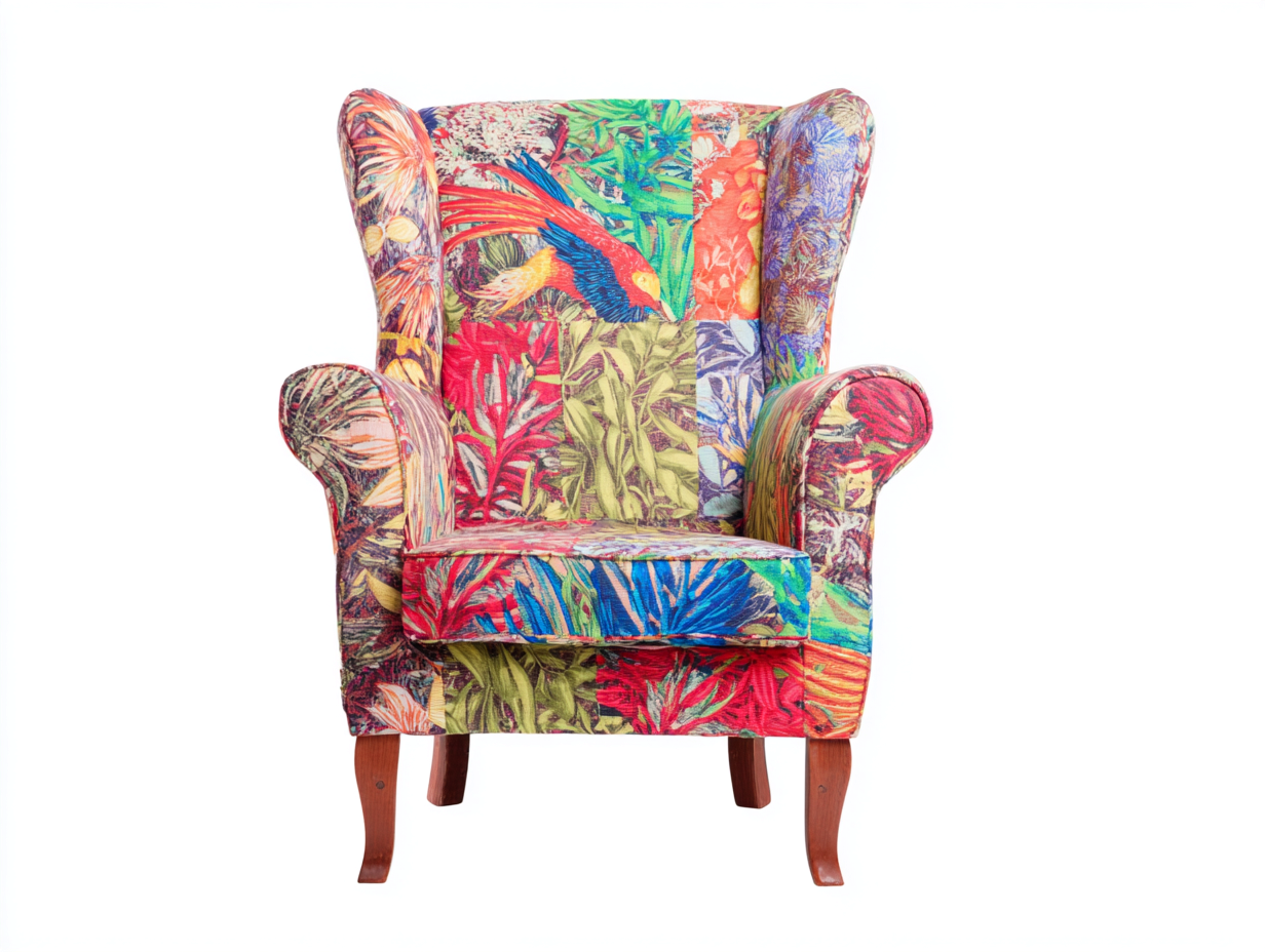 Armchairs fabric upholstered wingback armchair 80x85x100 cm - multicolour - artistic design for living room-Pinemypad