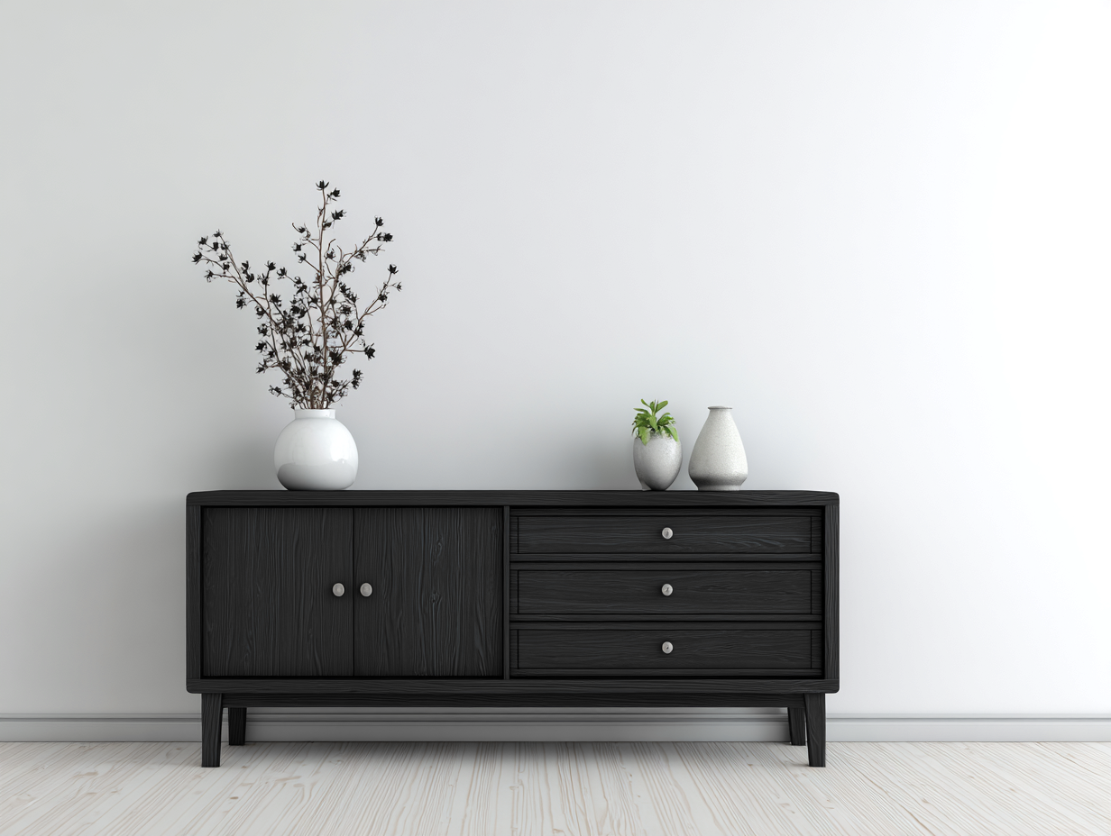 Entryway Cabinet wooden storage cabinet with drawers 160x40x80 cm - black - modern design for entryway-Pinemypad