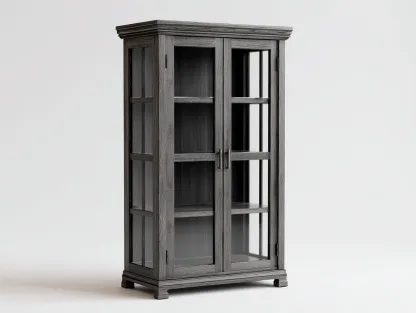Display Cabinet solid wood and glass 90x40x180 cm - grey - classic storage design-Casagethaus